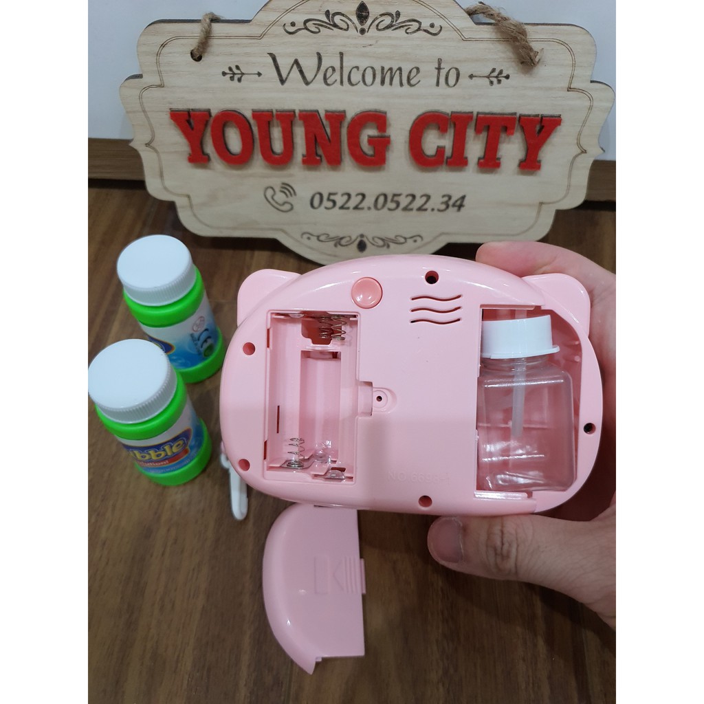 [Loại 1 Có Nhạc Đèn] Máy ảnh gấu hồng bắn bong bóng có nhạc và đèn cực hay hàng cao cấp