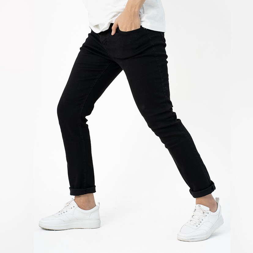 Quần jean đen nam ✅ Quần jean nam đen trơn - rách gối Form Slimfit  ✅ chất bò co giãn đẹp Daddystore | BigBuy360 - bigbuy360.vn