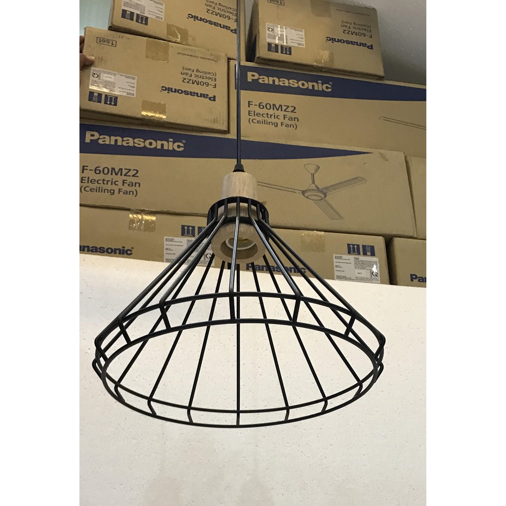 Đèn thả lồng sắt đuôi gỗ dáng hình nón - Phù hơp cho quán cafe, phòng ăn, phòng khách - Chưa bao gồm bóng