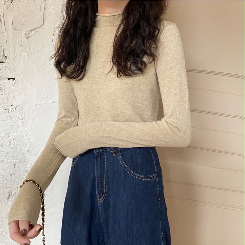 Áo sweater ZHELIHANGFEI tay dài cổ lọ dáng ôm thời trang xinh xắn cho nữ
