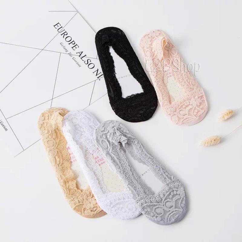 Tất ren cổ thấp đi giày cao gót, giày lười chống trượt