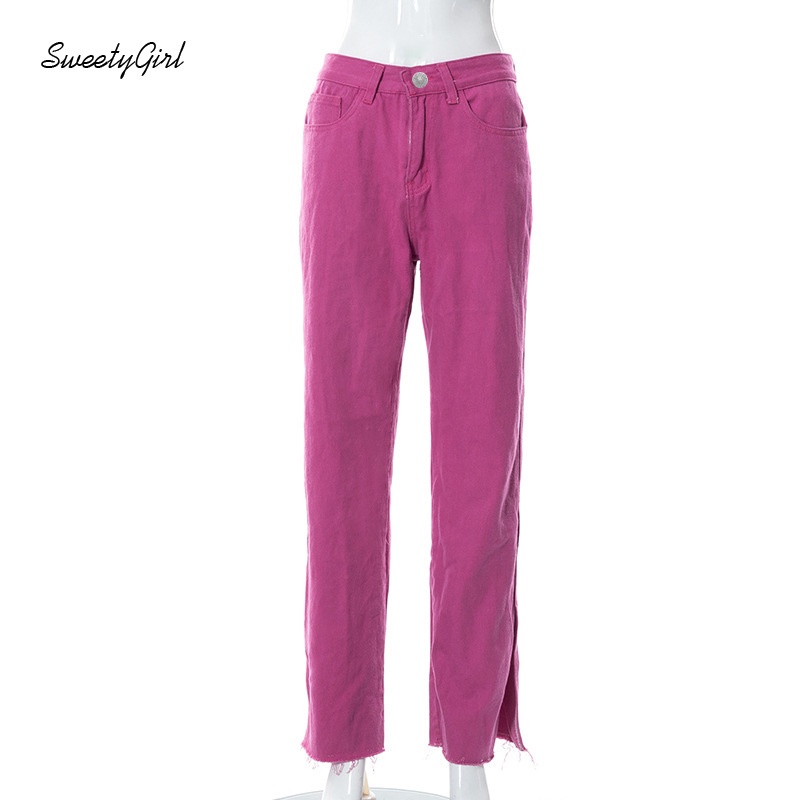 Quần Dài Ống Đứng Xẻ Tà Lưng Cao Màu Trơn 2022 Thời Trang Cho Nữ