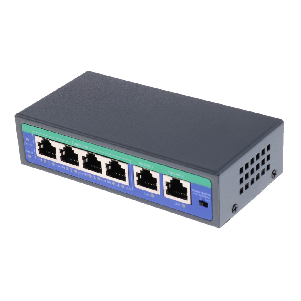 6 Port 10/100Mbps 4 POE Port & 2 Uplink Power Over Ethernet Switch Adapter