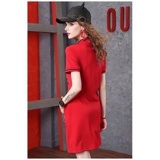 Đầm Suông Thun Cổ Sơ Mi L8296