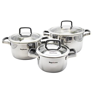 Bộ 3 nồi INOX 304 đa lớp nguyên khối đáy từ cao cấp NAGAKAWA NAG1353