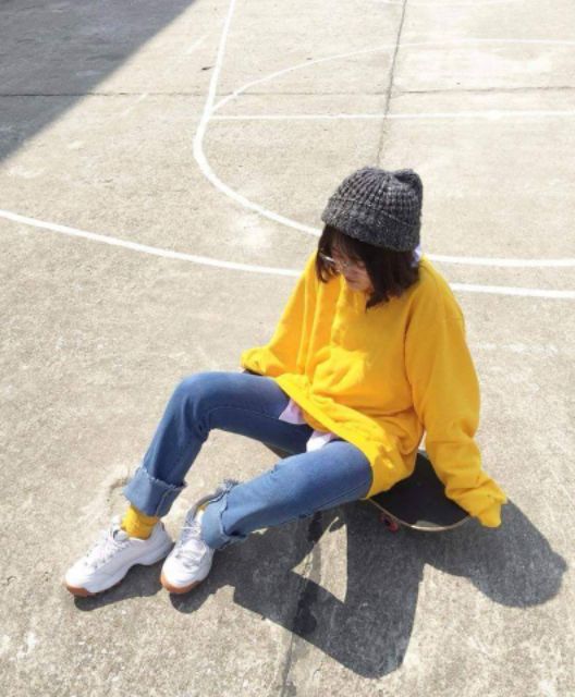 Áo Nỉ Bông Chui Đầu Trơn Sweater Tay Dài