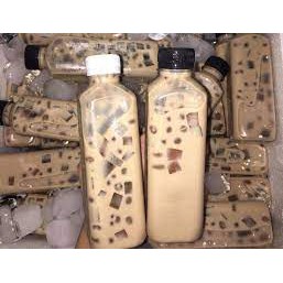 chai nhựa vuông nắp đen 350ML đựng trà sữa hàng việt nhật