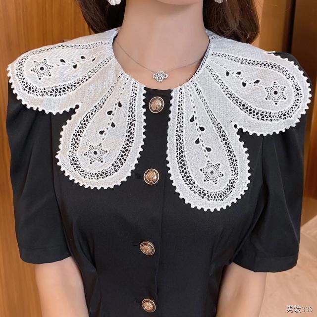 Phụ nữ năm 2021 phong cách cung điện mới búp bê ren cánh hoa cổ áo ngắn tay hở eo ngực đơn cho mùa hè