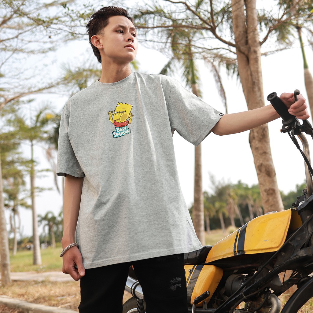 Áo Thun Bart Simpson Màu Xám Chất Liệu Cotton Thoáng Mát
