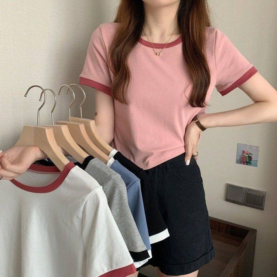 Áo Thun Nữ Ngắn Tay Cổ Tròn Phong Cách Hàn Quốc