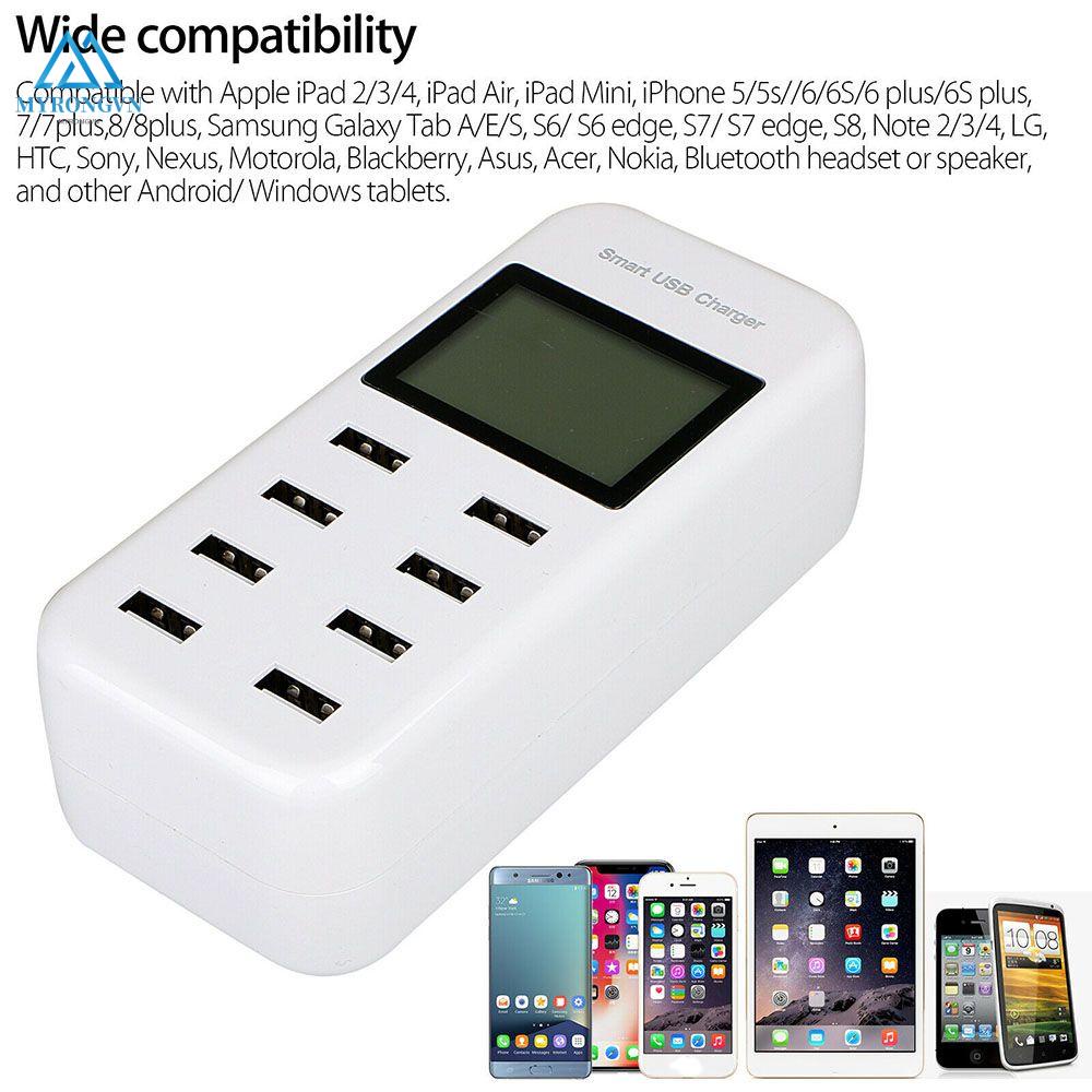 Cục Sạc Nhanh An Toàn 8 Cổng USB Gắn Tường Hiển Thị LCD Cổng USB AC Có Màn Hình LCD Sạc Nhanh An Toàn