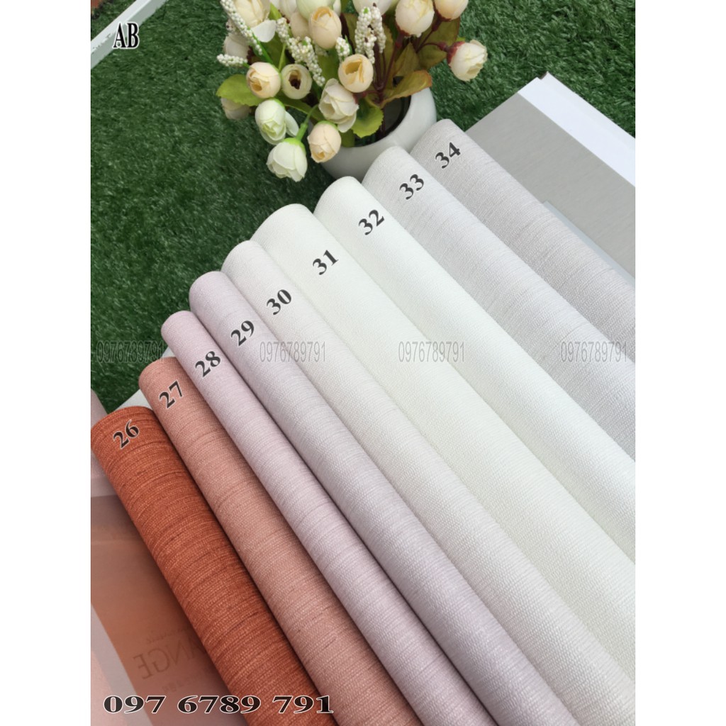 Giấy Dán Tường Hàn Quốc Vân Vải Kim Tuyến Cao Cấp AB Cho Phòng Ngủ Lụa Không Keo Khổ 1.06m Màu Cam, Trắng,Ghi