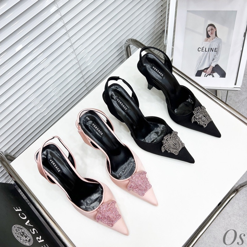 Giày cao gót versace mặt đá quai sau