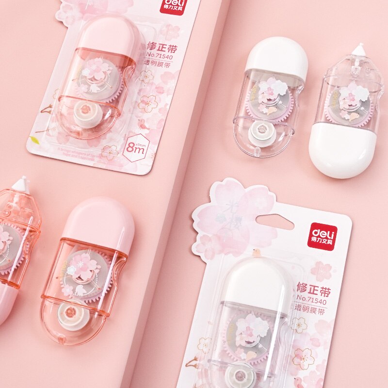 Bút Xóa Deli 71540 8m Tô Trắng Vỏ In Hình Hoa Đào Văn Phòng Phẩm Cho Sinh Viên