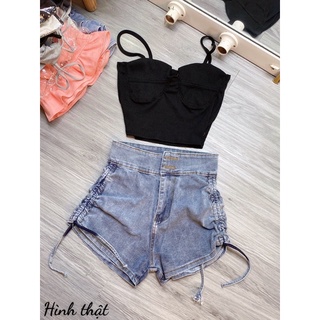 Quần short jean rút dây 2 bên