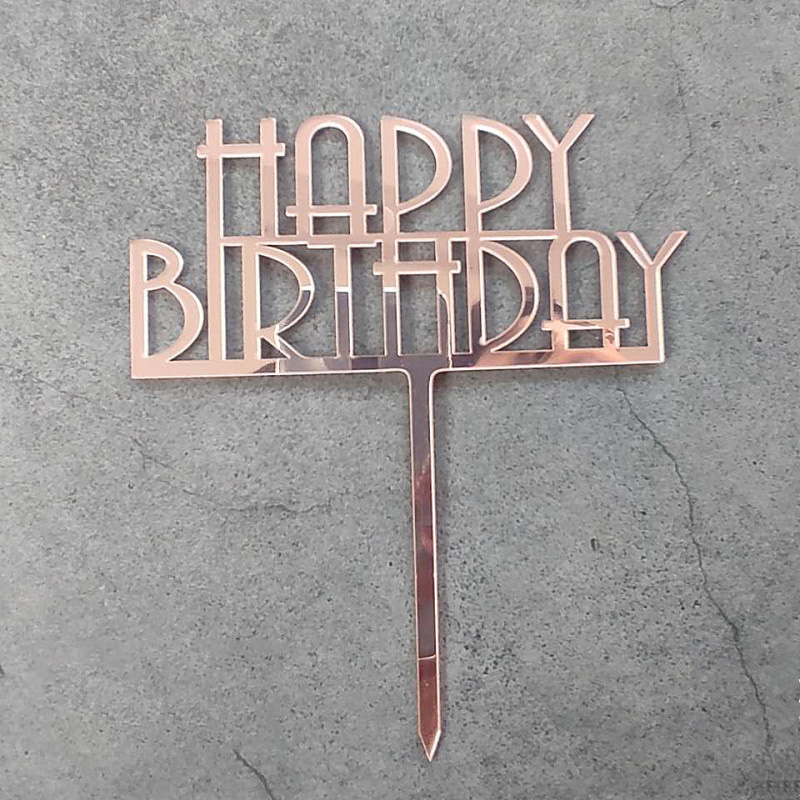 Phụ Kiện Cắm Trang Trí Bánh Kem Sinh Nhật Bằng Acrylic Hình Chữ Happy Birthday Màu Vàng/Bạc/Đen Cổ Điển