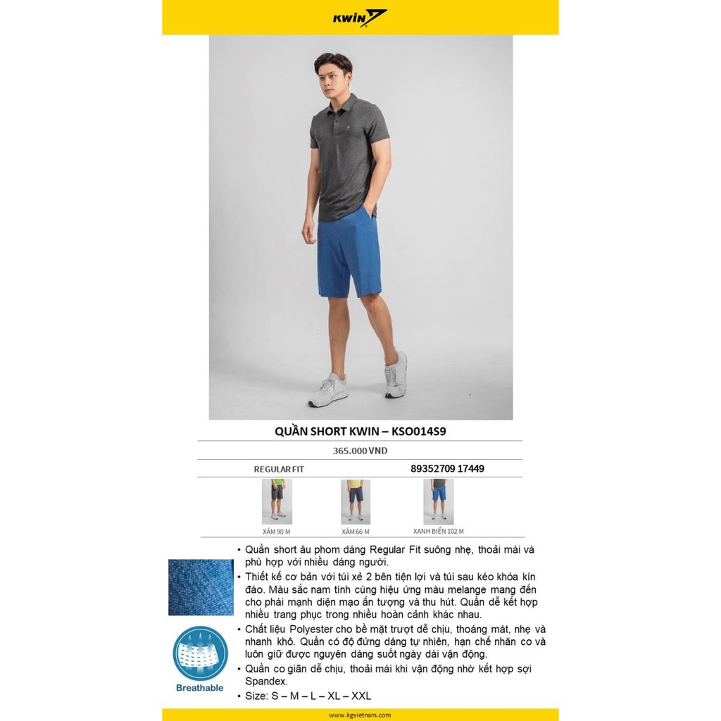 Quần short âu KWIN KSO014S9 Regular Fit suông nhẹ