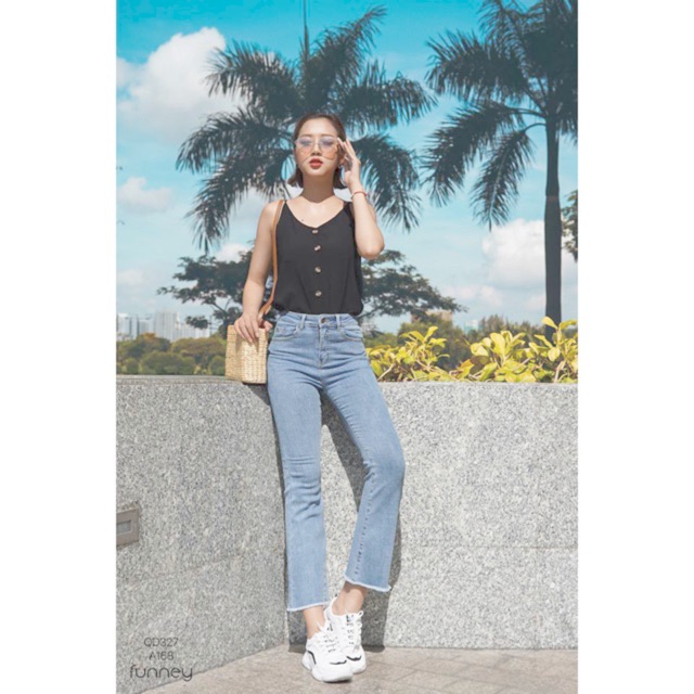 quần bò ống loe xanh trơn | BigBuy360 - bigbuy360.vn