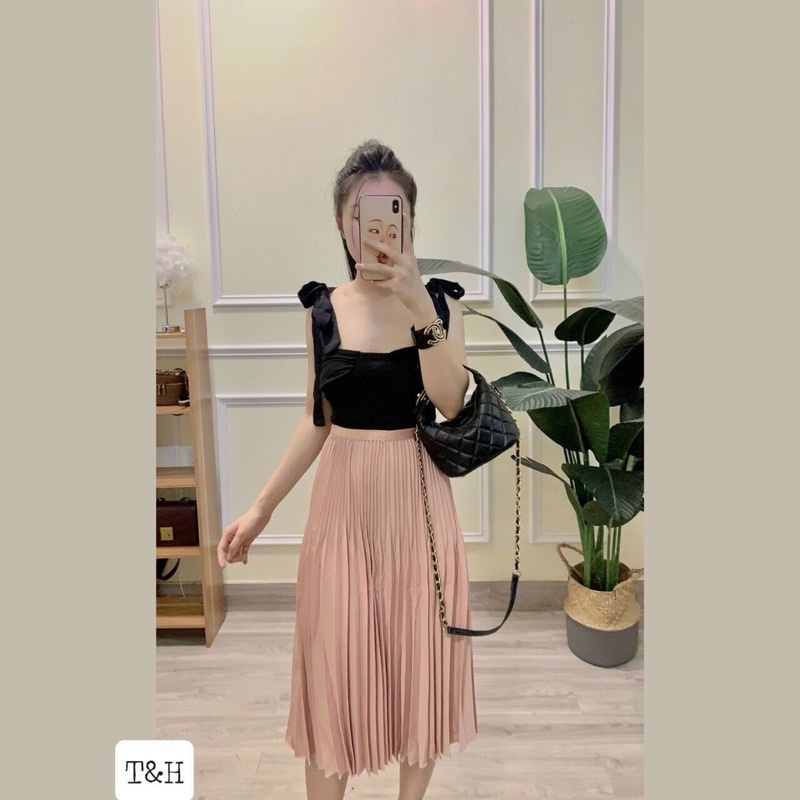 CHÂN VÁY MIDI XẾP LY CẠP CHUN KIỂU MỚI QUẢNG CHÂU MS16526