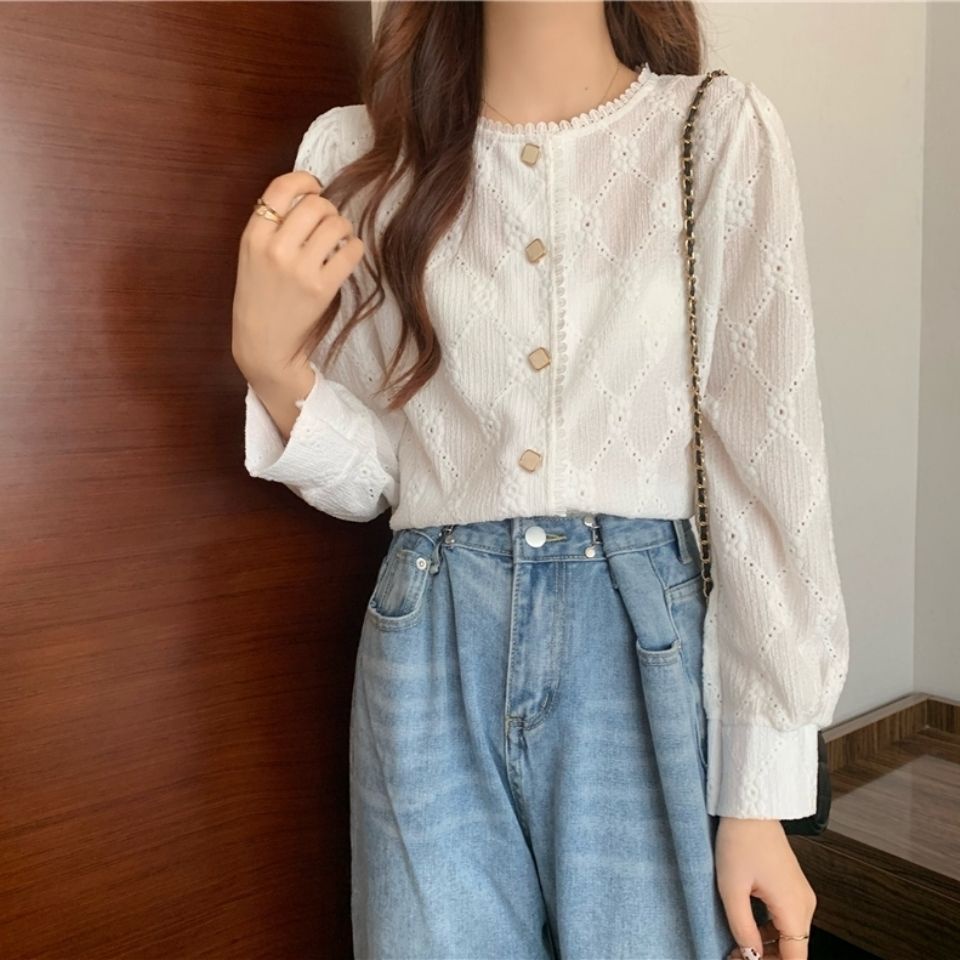 Áo Sơ Mi Tay Dài Phối Ren Phong Cách Pháp Cổ Điển Thời Trang 2022 Cho Nữ