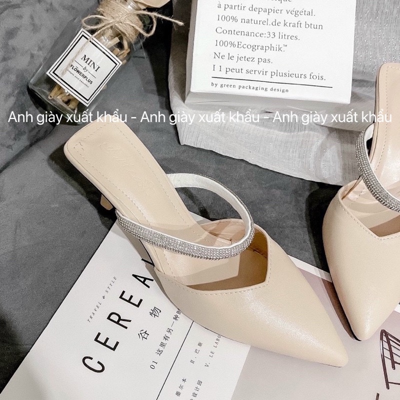 DL47 - Sục gót nhọn 7p  quai ngang phối đá sang chảnh( ảnh thật, kèm video)