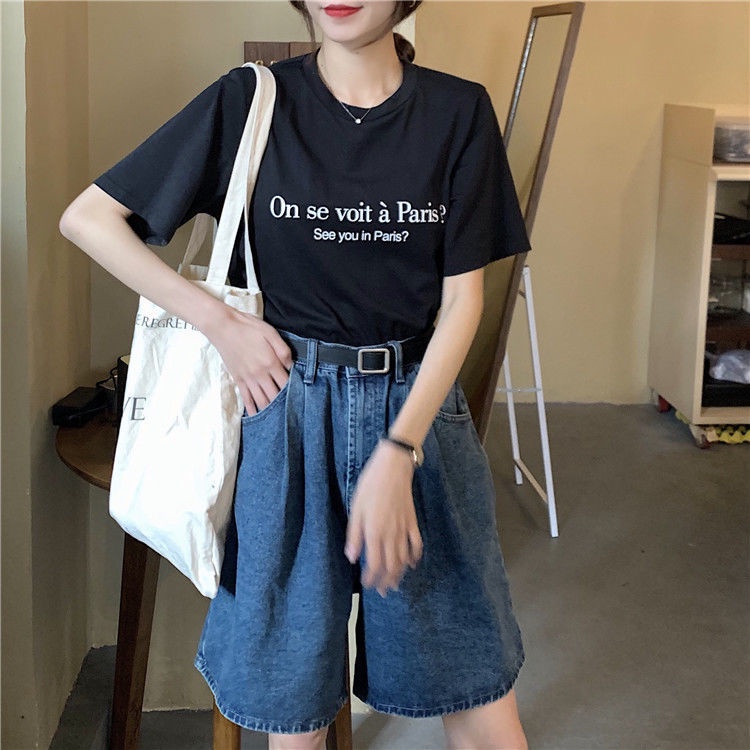 Quần Short Jeans Lưng Cao Ống Rộng Phong Cách Hàn Quốc Thời Trang Mùa Hè Cho Nữ