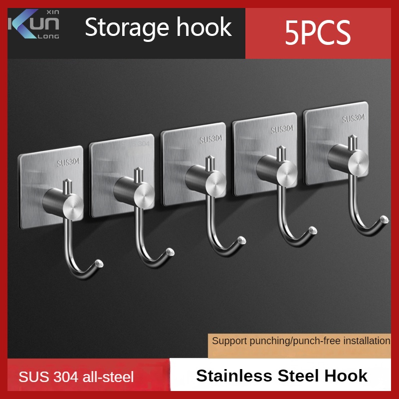 Xinkunlong Set 5 Móc Treo đồ Dán Tường Inox 304 Chịu Lực Tốt Siêu Bám Dính Chắc