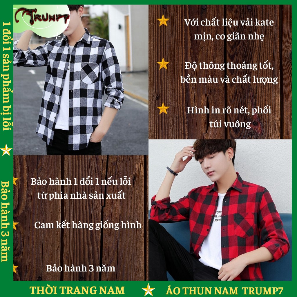 🌟XẢ KHO🌟 Áo Sơ Mi Unisex Nam H&H-SM11 Phối Sọc Caro Ô Vuông Phong Cách Hàn Quốc  TRUMP7