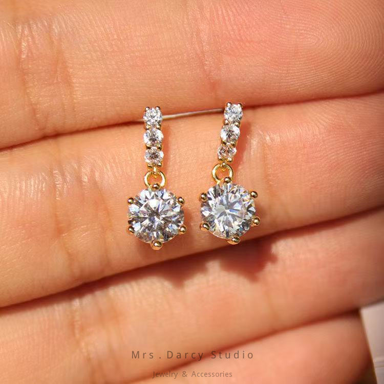 MRS.D【In Stock】100% Sterling Silve Six-claw Zirconr S925 Earrings Stud Earrings Colors of Zircon Jewelry Gift Ear Clips Minimalist Earring Design Jewelry Girls Allergy Free