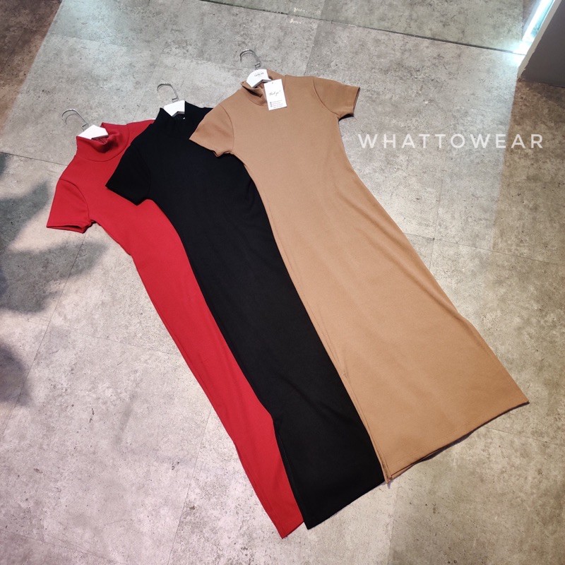 [Mã SKAMSALEP6 giảm 10% tối đa 100K đơn 150K] Đầm body cổ trụ tay ngắn by whattowear | BigBuy360 - bigbuy360.vn