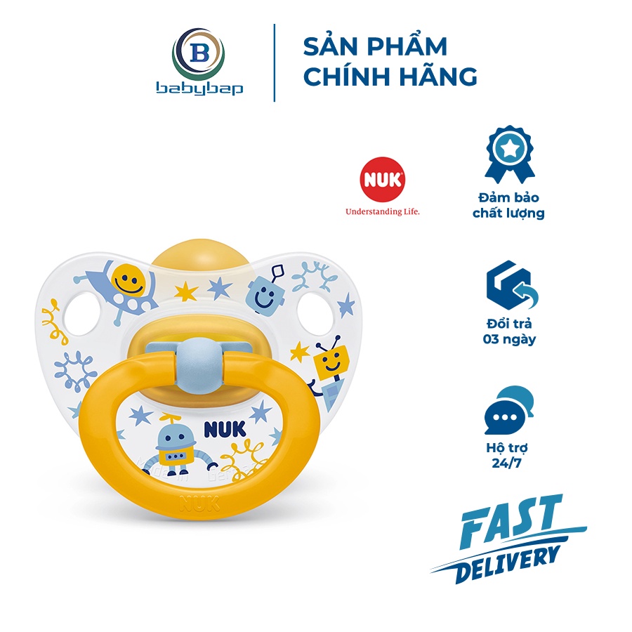 Bộ 2 Ti Giả NUK Classic Cao Su Có Nắp Đậy Giữ Vệ Sinh