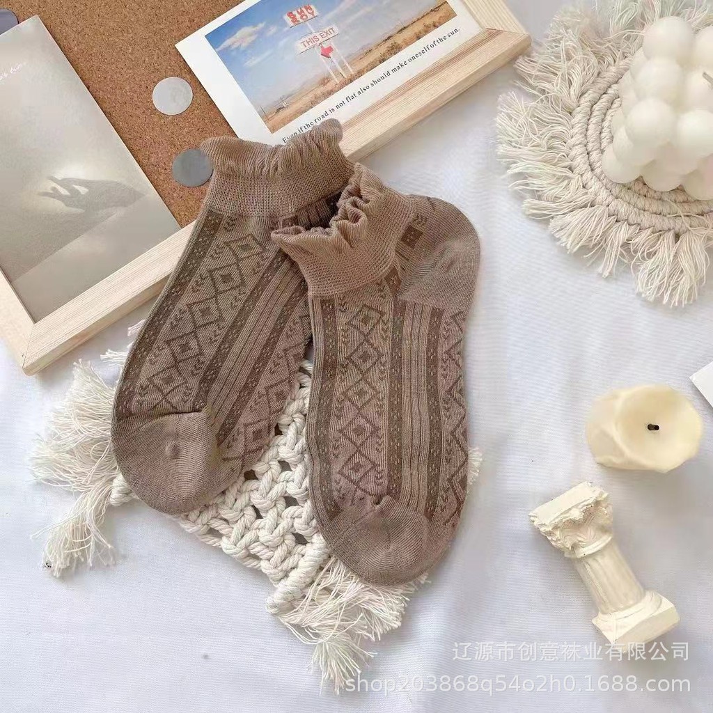 Tất cổ thấp nữ Cổ bồng Dễ thương Cute Nhật Bản Vớ Nữ Cổ ngắn Mùa Hè Cổ thuyền Cotton