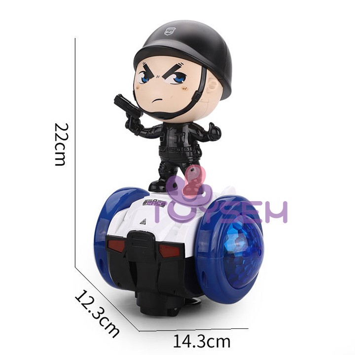 Xe cảnh sát tự cân bằng xoay 360 độ Toysem có đèn nhạc vui nhộn cho trẻ từ 3 tuổi - Quà tặng sinh nhật cho bé