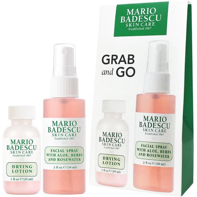 🌷 Bộ dưỡng da làm giảm mụn Mario Badescu Grab and Go : Drying lotion , Facial Spray Aloe, Herbs and Rose Water