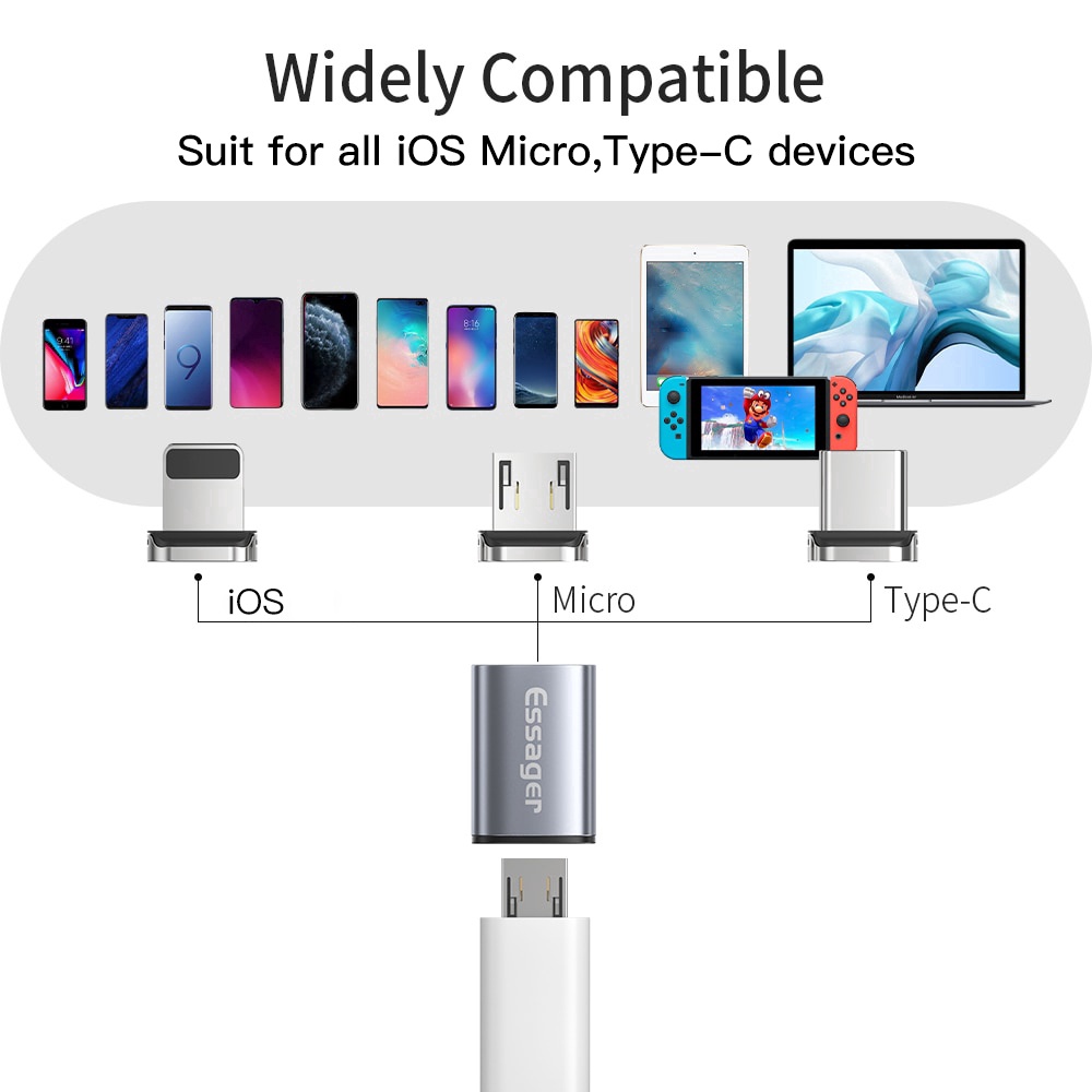 Đầu chuyển đổi Essager từ tính Micro USB sang Type C thích hợp cho iP Samsung