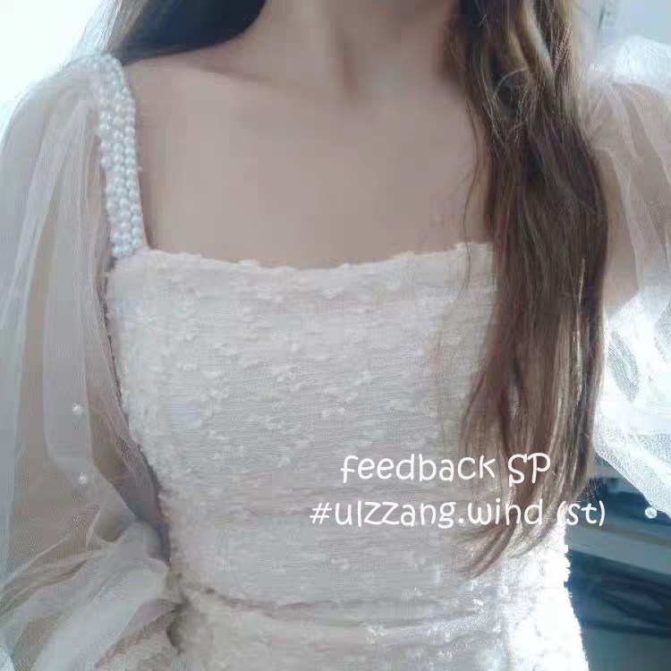 [Sẵn đen-Ảnh thật] Đầm ulzzang tiểu thư cổ vuông đính hạt -u.w | BigBuy360 - bigbuy360.vn