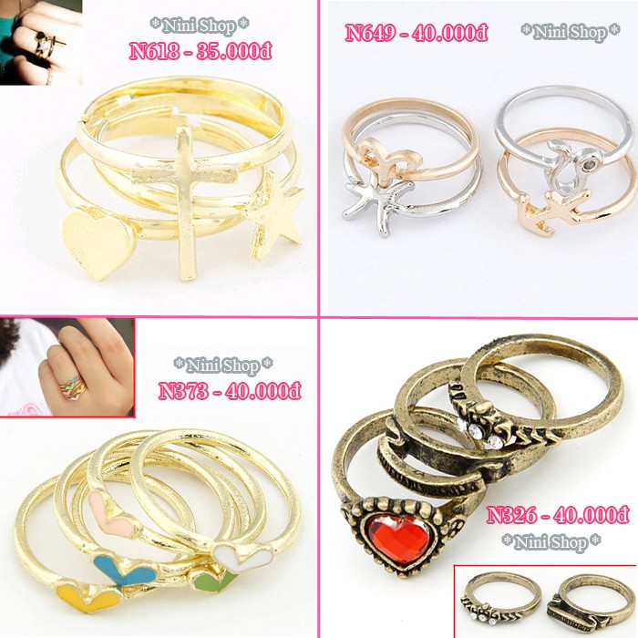 Set nhẫn bộ xi men - midi ring (kéo sang phải xem thêm mẫu)