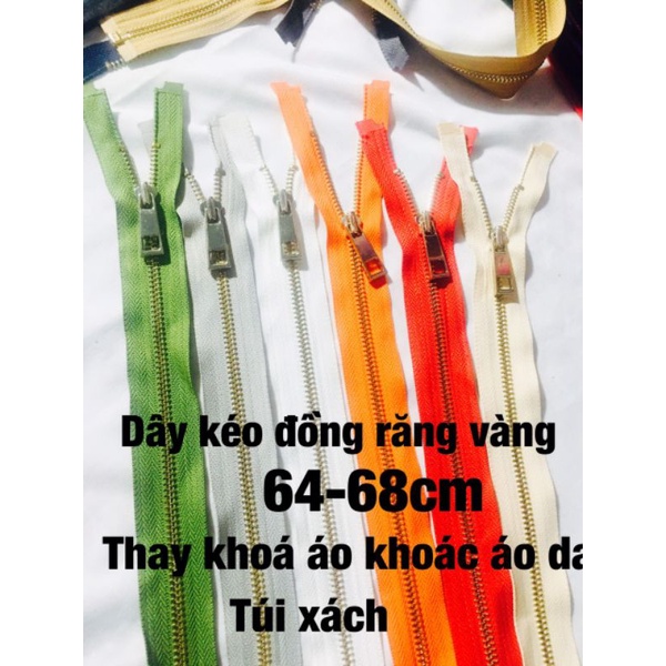 dây kéo khoá đồng vàng răng 5 từ 64-68cm tay khoá xi không phai màu thay khoá áo khoác áo dạ xịn
