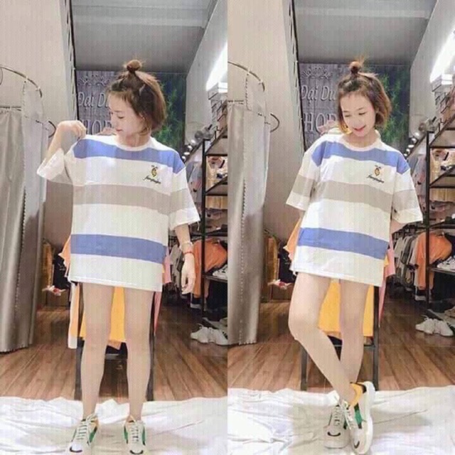 Áo thun tay lỡ cotton 3D dệt vi tính  phối sọc fom rộng thời trang cho nam nữ bao hot(kéo sang phải xem mẫu rõ hơn )