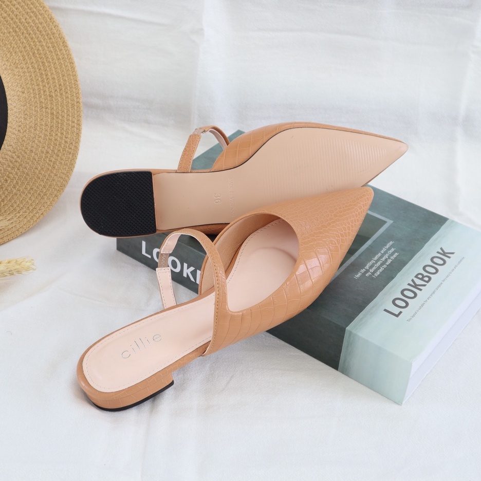 Dép sục nữ thời trang mũi nhọn vân da răn cao 2cm 1101