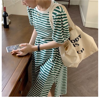 Váy maxi nữ kẻ ngang kiểu dáng Hàn Quốc