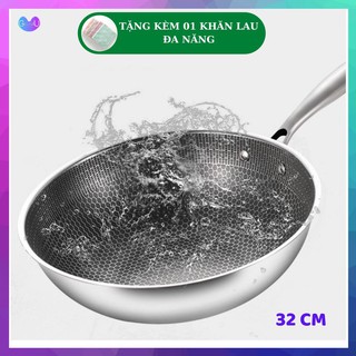 (NỘI ĐỊA) Chảo Vân Tổ Ong Sâu Lòng  5 Lớp Chống Xước, Siêu Chống Dính - Chảo Inox 304 Size 32cm,1.6Kg, Dùng Mọi Loại Bếp