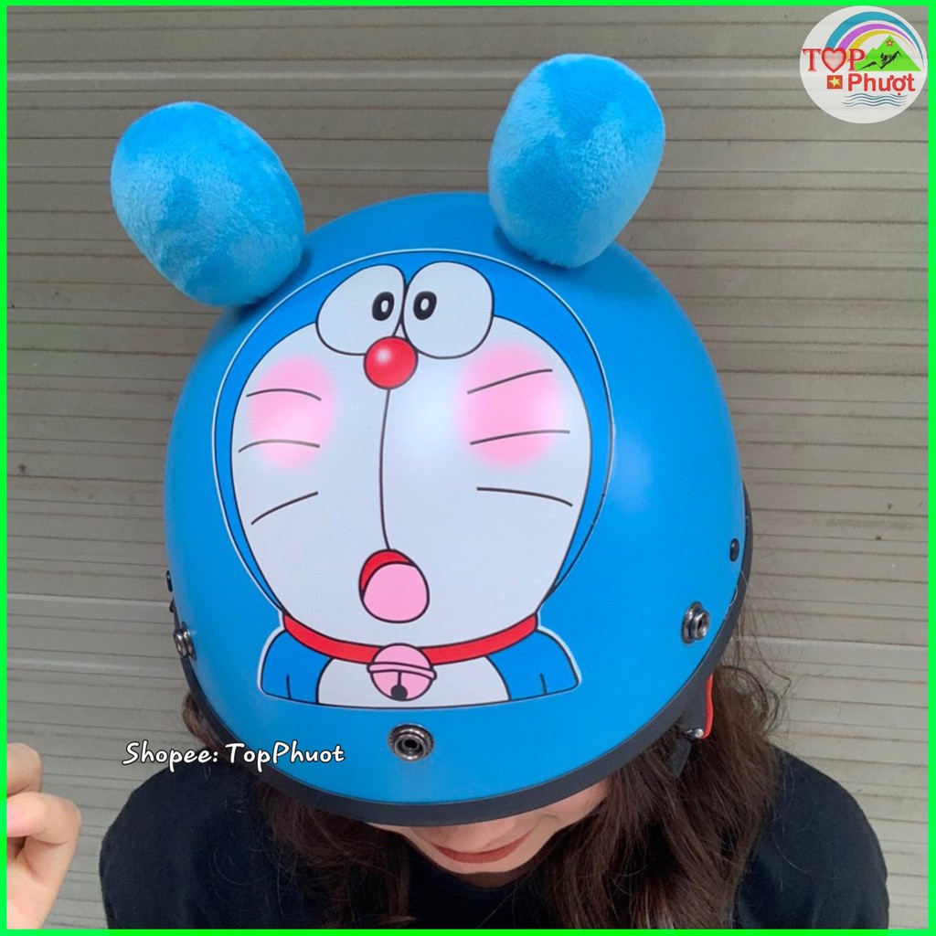 Nón bảo hiểm nửa đầu hình Doremon có tai - Mũ đạt chuẩn chất lượng của Việt Nam