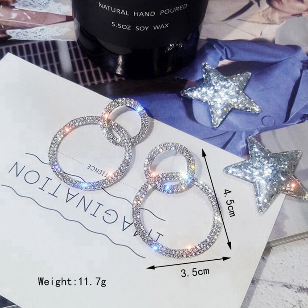 Bông tai hình tròn đính đá phong cách Hàn Quốc thời trang cho nữ