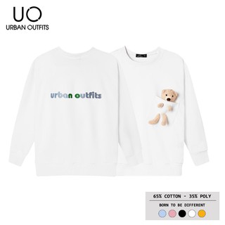 Hàng OUTLET 3 Màu SWO11 Áo Sweater Nữ Nam Form Rộng URBAN OUTFITS Có Túi Gấu Trước In UO Thun Cotton Nỉ