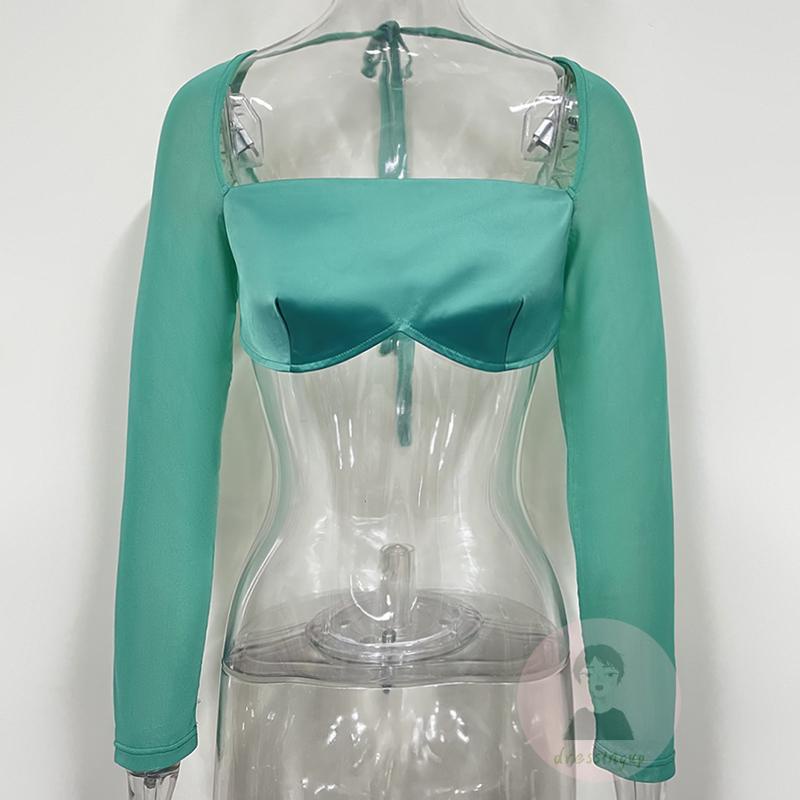 Áo Thun Lửng Tay Dài Phối Lưới Thời Trang Mùa Hè Dành Cho Nữ