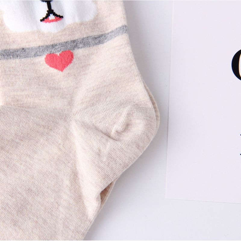 Bộ 5 Đôi Vớ Cotton Cổ Thấp In Họa Tiết Hoạt Hình Chó Mèo 3D Thoáng Khí Phong Cách Harajuku Cho Nữ