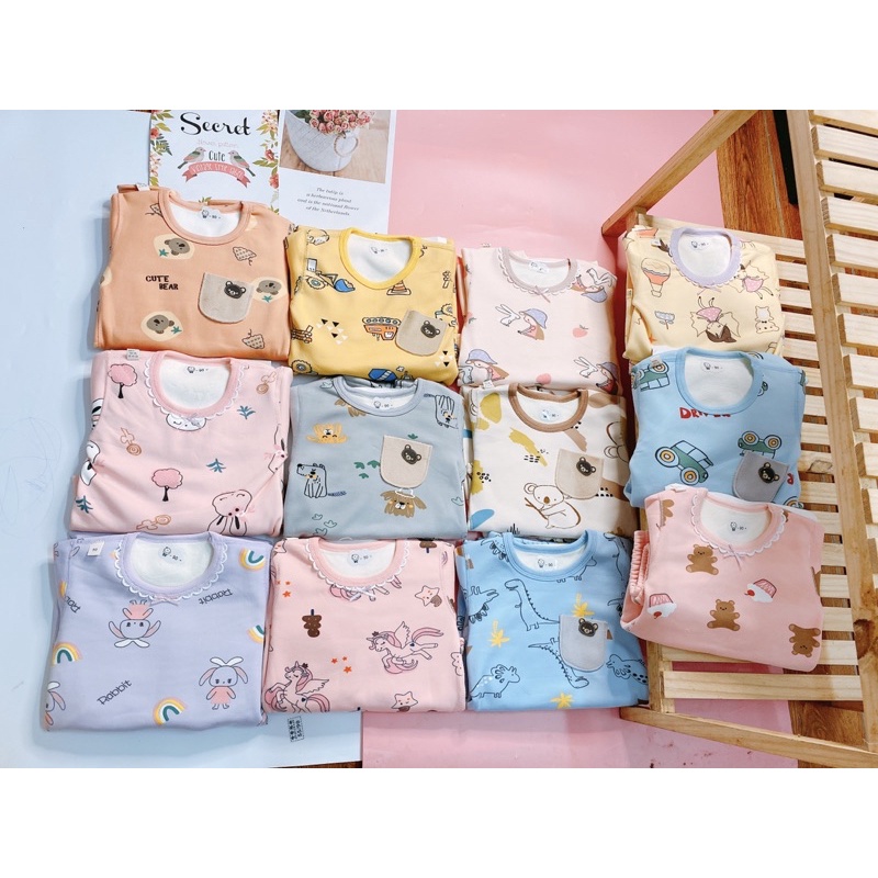 Bộ Nỉ Cotton Xuất Hàn Bên Trong Lót Lông Dày Ấm Cho Bé Trai Bé Gái Size 90-120