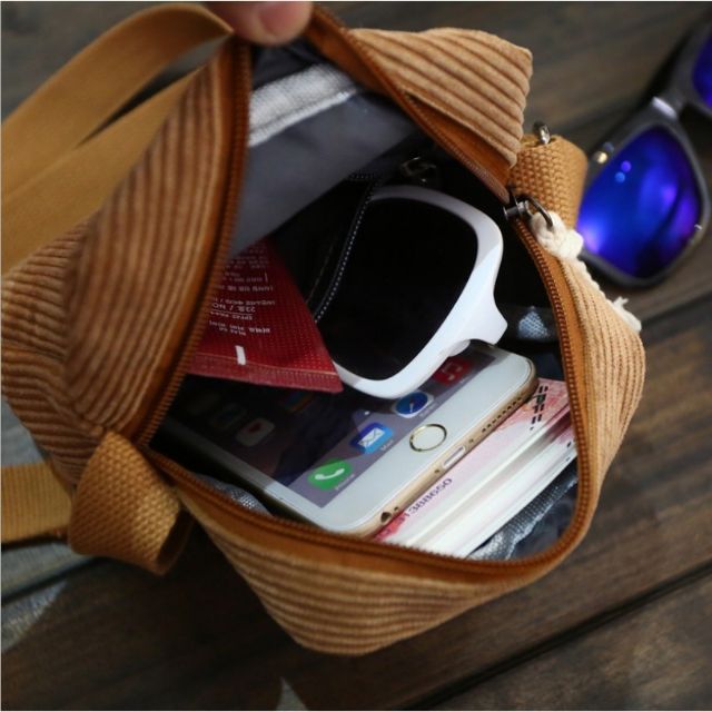 Túi đeo chéo nữ mini vải nhung sọc kẻ tăm Living - tuicheo054