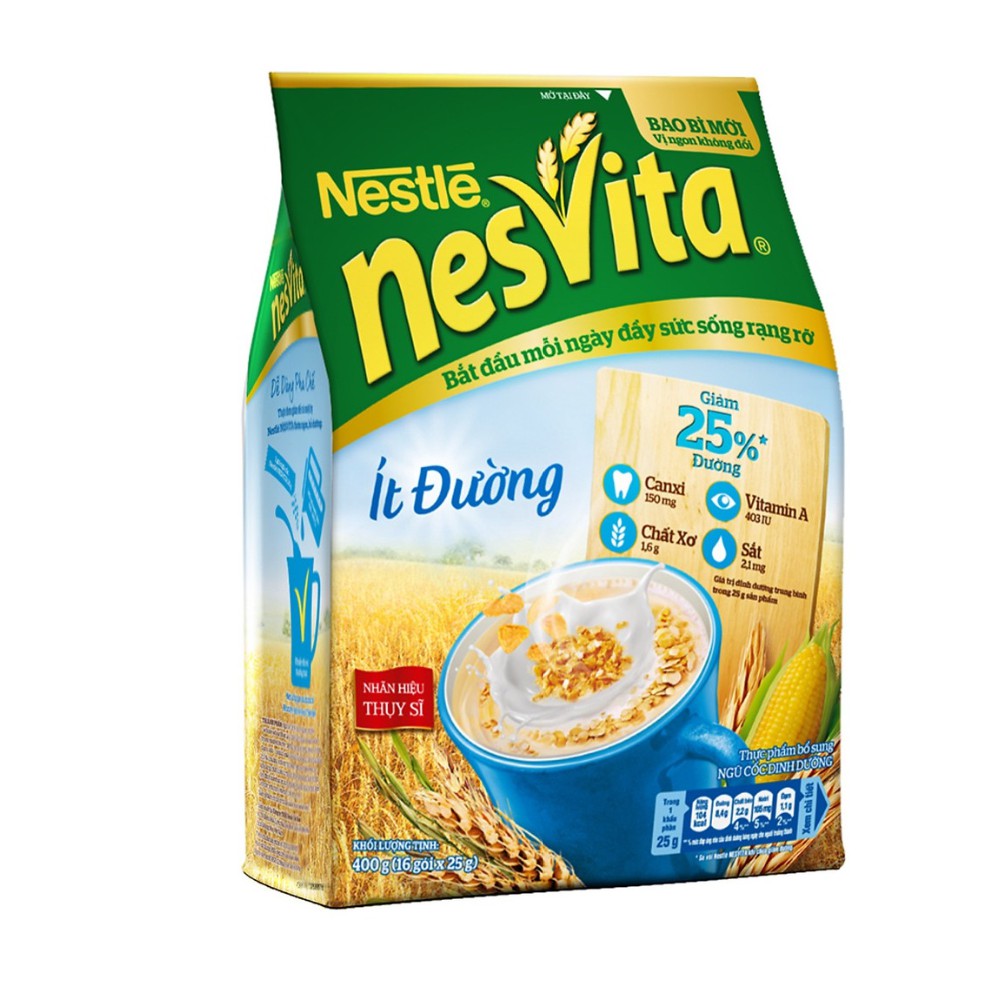 Ngũ cốc dinh dưỡng Nesvita , ít đường, hãng Nestle, bịch 400g (16 gói nhỏ), giảm cân, bổ sung dưỡng chất